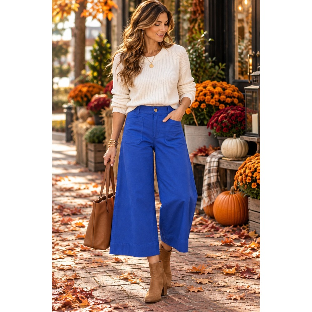 Maeve Anthropologie The Colette Pants 31 Cobalt Blue High Rise Wide Leg Cropped